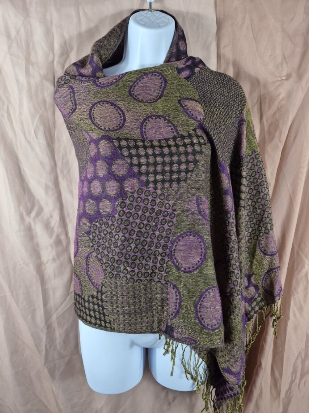 Bijoux Terner Women's Purple Tribal Abstract Pashmina Fringed Scarf Size 65L/27W